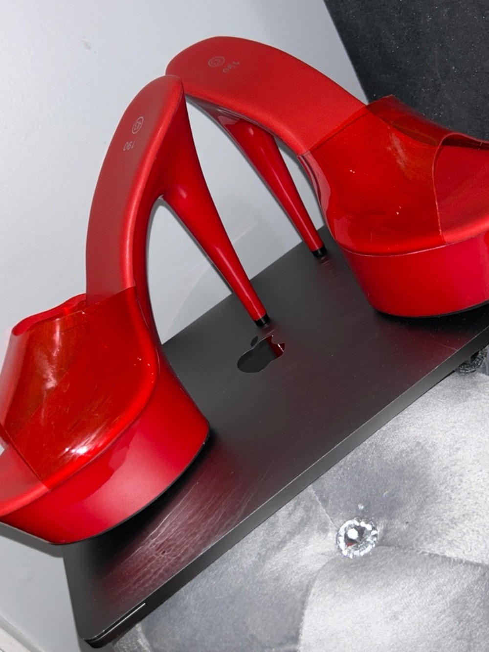 Red Platform High Heel Slide Sandals - Women